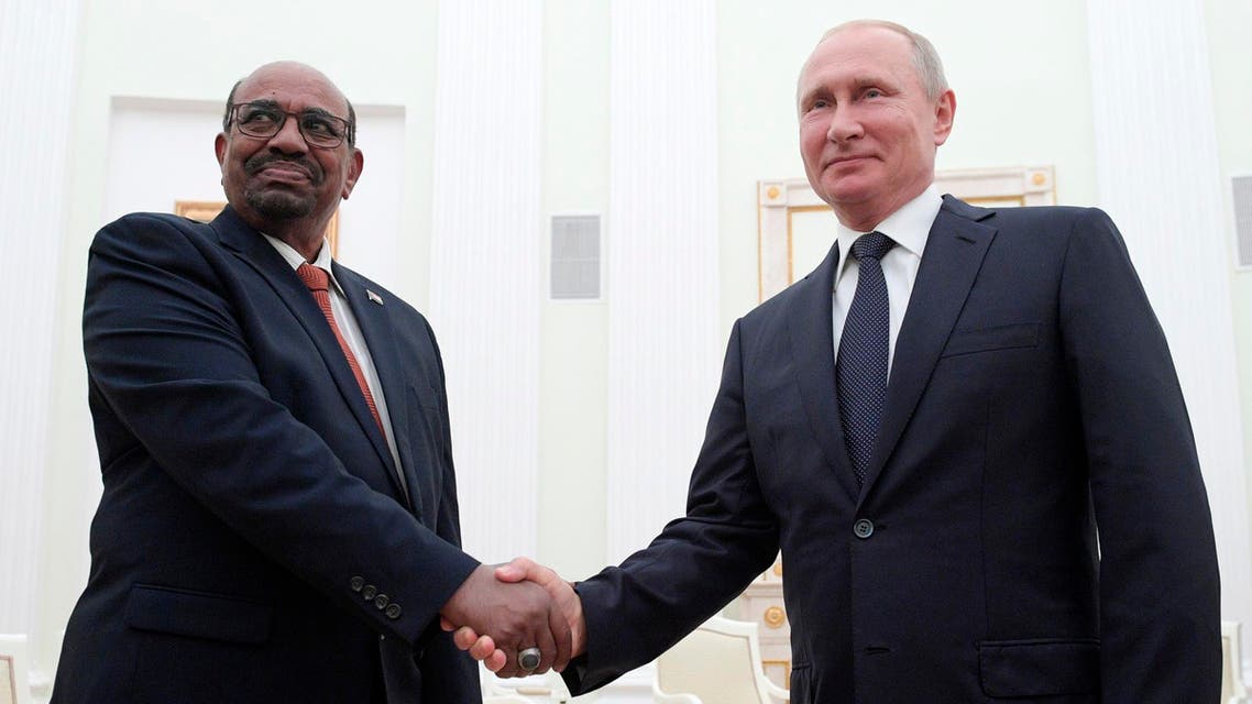 President Putin with Sudan’s President Omar al-Bashir in Moscow on July 14, 2018. (AP)