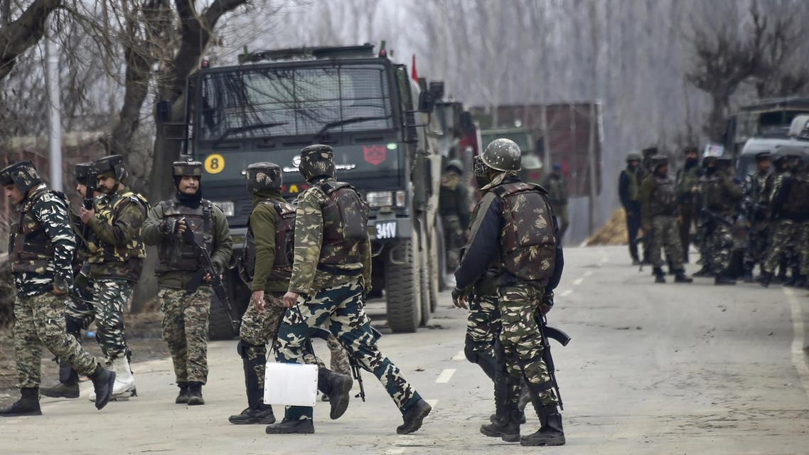 Indian security forces are on manoeuvers as a gunfight has happened killing 4 soldiers, in South Kashmir’s Pulwama district, close to the site of a recent suicide bombing, on February 18, 2019. (AFP)