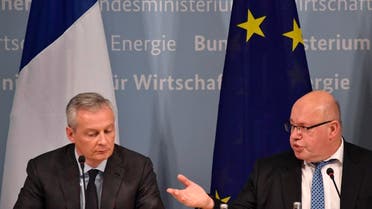 German Economy Minister Peter Altmaier (R) and his French counterpart Bruno Le Maire give a press conference on February 19, 2019 in Berlin, following talks on EU industrial policy. (AFP)