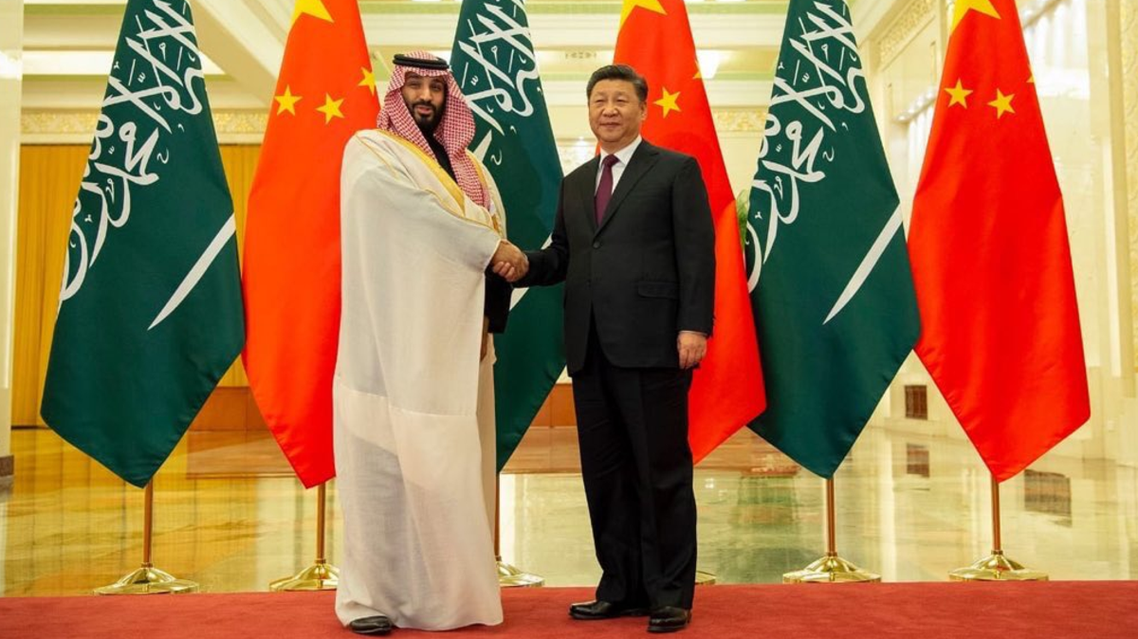 Saudi Crown Prince Mohammed bin Salman during talks Friday with President Xi Jinping in Beijing (supplied)