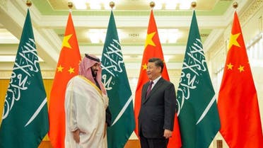 Saudi Crown Prince Mohammed bin Salman during talks Friday with President Xi Jinping in Beijing (supplied)