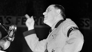 In this Feb. 20, 1939, file photo, Fritz Kuhn, leader of the German American Bund, speaks at a pro-Hitler rally at New York's Madison Square Garden. (AP)