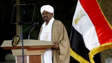 Sudanese President Omar al-Bashir delivers a speech to the nation on February 22, 2019, at the presidential palace in the capital Khartoum. (AFP)