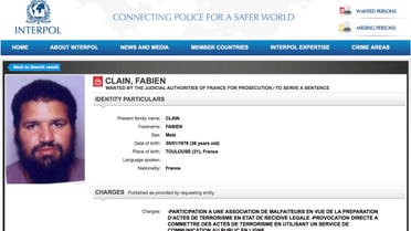 A screen grab from the Interpol wanted persons web page on Sept. 22, 2016 shows a red notice for Fabien Clain. (Interpol via AP)