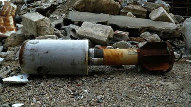 A close up shot shows an empty rocket reportedly fired by regime forces on Douma. (File photo: AFP)