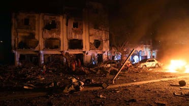 Flames are burning at the scene where a suicide car bomb exploded targeting a hotel in a business center in Maka Al Mukaram street in Mogadishu on February 28, 2019. (Reuters)