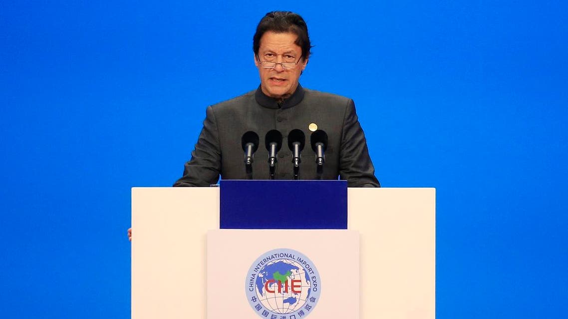Pakistani Prime Minister Imran Khan speaks at the opening ceremony for the first China International Import Expo (CIIE) in Shanghai. (AP)