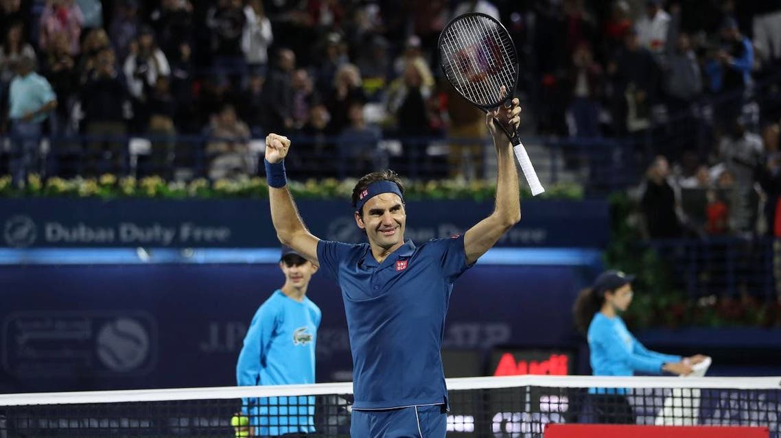 Switzerland's Roger Federer celebrates after winning the final match at the ATP Dubai Tennis Championship in the Gulf emirate of Dubai on March 2, 2019. (AFP)