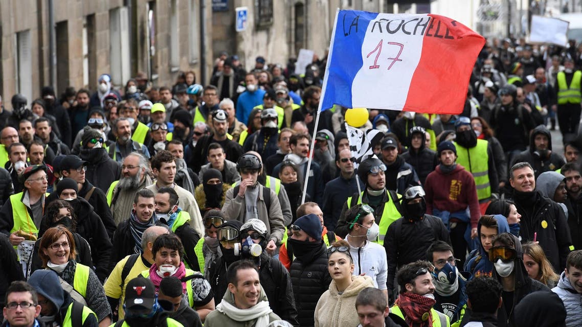 "Yellow Vests" protesters take part in an anti-government demonstration on March 2, 2019 in Nantes, western France. (AFP)