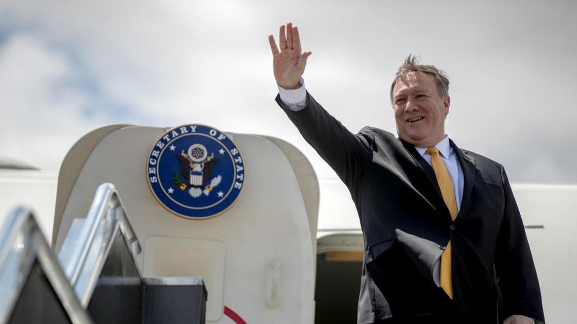 Secretary of State Mike Pompeo boards his plane at Colonel Jesus Villamor Airbase, in Manila, Philippines. (Reuters)