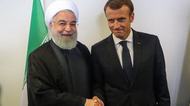 President Macron (R) with President Rouhani (L) at the UN headquarters in New York on September 25, 2018. (AFP)