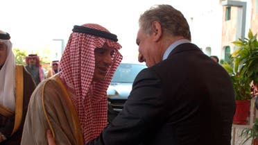 Pakistani Foreign Minister Shah Mahmood Qureshi, right, receives Adel Al-Jubeir in Islamabad on March 7, 2019. (Pakistan Foreign Office, via AP)