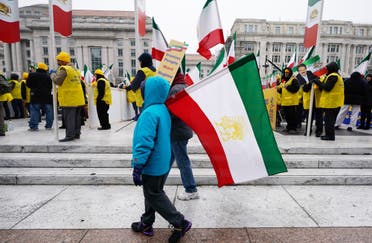 The Organization of Iranian-American Communities holds a rally and march in support of “the nationwide uprisings in Iran for regime change” on March 8, 2019 in Washington, DC. (AFP)