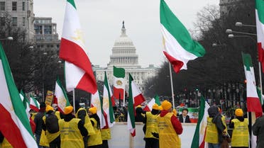 The Organization of Iranian-American Communities holds a rally and march in support of “the nationwide uprisings in Iran for regime change” on March 8, 2019 in Washington, DC. (AFP)
