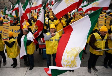 The Organization of Iranian-American Communities holds a rally and march in support of “the nationwide uprisings in Iran for regime change” on March 8, 2019 in Washington, DC. (AFP)