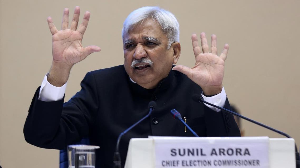 India's Chief Election Commissioner Sunil Arora speaks during a press conference in New Delhi. (AFP)