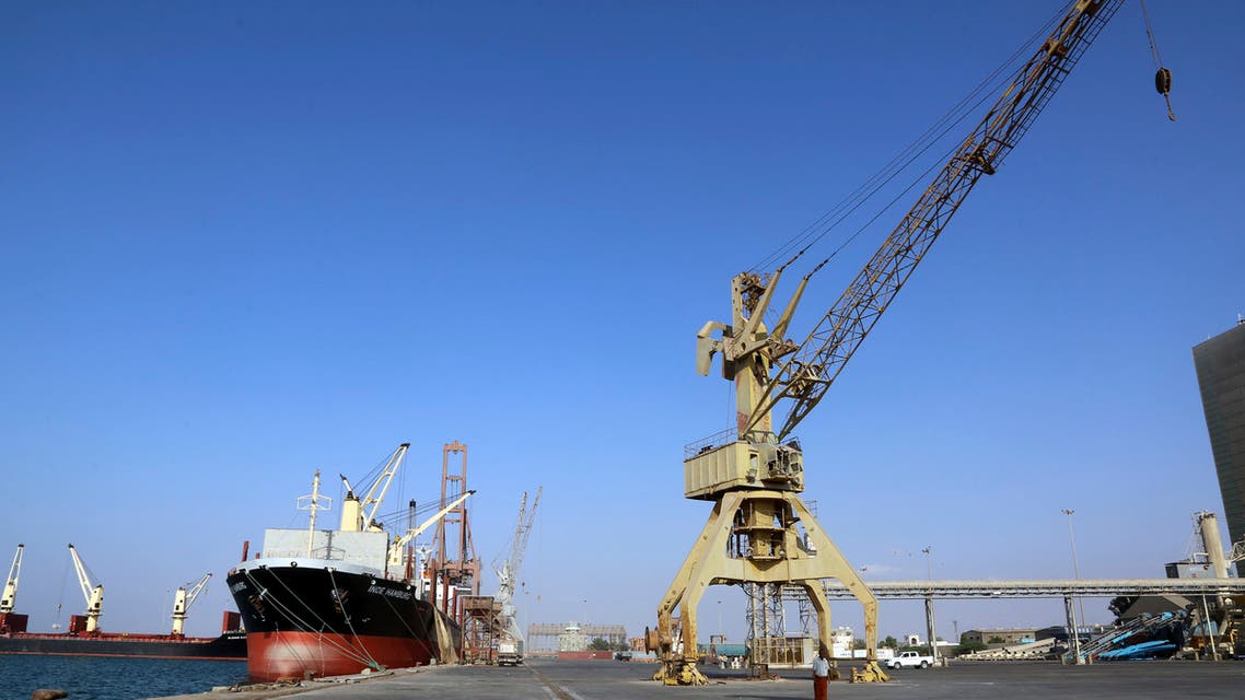 A picture taken on December 21, 2018, shows a partial view of the port of the Red Sea city of Hodeida.