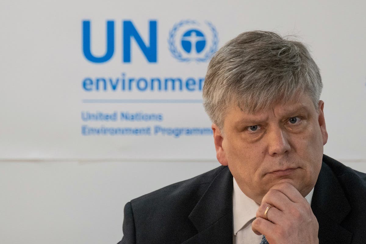 Siim-Valmar Kiisler, Estonia's Environment Minister and President of the UN Environment Assembly, gives a press conference after the opening Plenary of the 4th UN Environment Assembly at the UN headquarters in Nairobi, Kenya. (AFP)