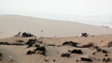 Members of the Egyptian security forces take position on a sand dune during an operation in the northern Sinai peninsula. (AFP)
