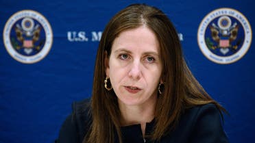 Sigal Mandelker, US Treasury Under Secretary for Terrorism and Financial Intelligence, addresses a press conference as she visits east Africa to discuss the illicit cash flows from South Sudan and Democratic Republic of Congo over alleged corruption at the US Embassy in Kampala on June 11, 2018. 