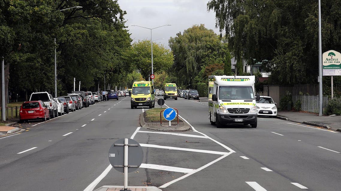 Ambulances rushing toward the mosque after a firing incident in Christchurch on March 15, 2019. (AFP)