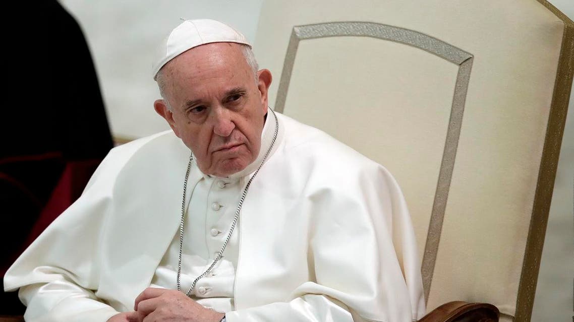 Pope Francis attends an audience with personnel and families of the Italian Court of Auditors (Corte dei Conti) in the Paul VI Hall at the Vatican Monday, March 18, 2019. (AP)