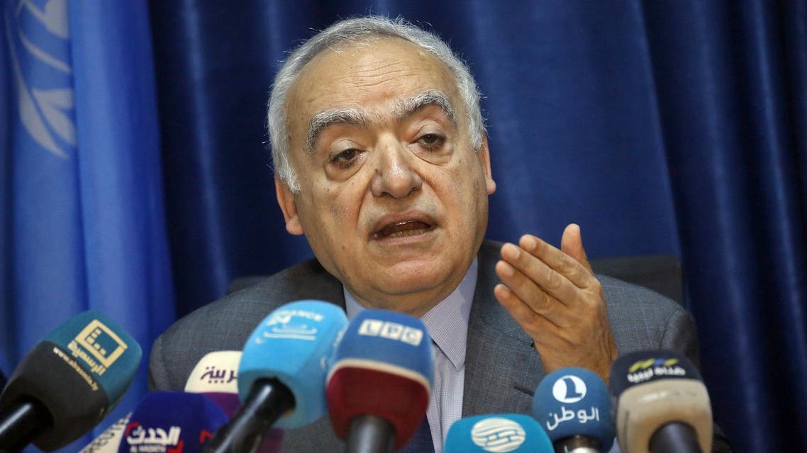 Ghassan Salame, UN special envoy for Libya delivers a speech at the mission headquarters in the capital Tripoli on March 20, 2019. (AFP)