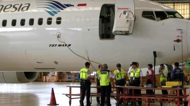a Boeing 737 Max 8 aircraft is in hangar before the inspection at Garuda Maintenance Facility at Soekarno Hatta airport, Jakarta (AP)