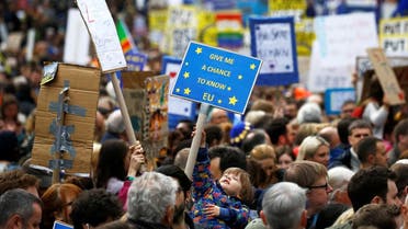EU supporters participate in the 'People's Vote' march in central London. (Reuters)