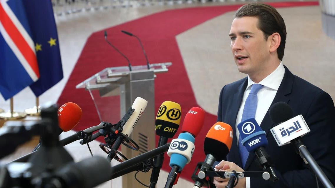 Austria's Chancellor Sebastian Kurz talks to the press on March 22, 2019 in Brussels. (AFP)