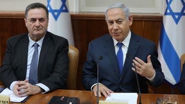 Acting Foreign Minister Israel Katz and Netanyahu. (AFP)