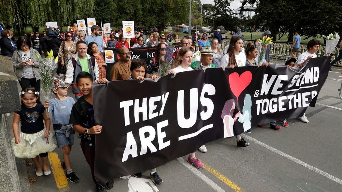 Students and members of the public walk in the "March for Love" following last week's mosque attacks in Christchurch, New Zealand, Saturday, March 23, 2019. (AP)