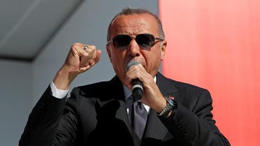 Turkish President Tayyip Erdogan gestures as he addresses AK Party and Nationalist Movement Party (MHP) supporters during a rally for the upcoming local elections, in Istanbul, Turkey March 24, 2019. (Reuters)