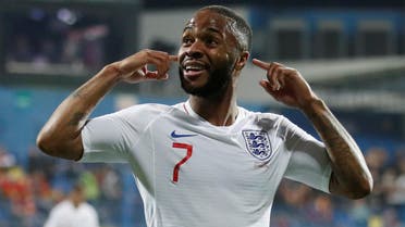 Raheem Sterling celebrates scoring England’s fifth goal against Montenegro during the Euro 2020 Qualifier match on March 25, 2019. (Reuters)