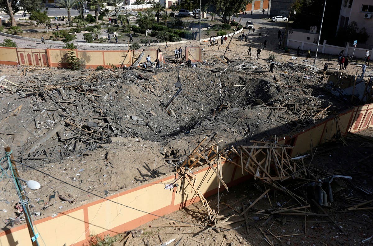 A picture taken on March 26, 2019, shows the destroyed office of Hamas leader in Gaza City, Ismail Haniya, that was targeted the night before by an Israeli air raid. (AFP)