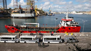 Police buses await migrants who arrived on merchant ship Elhiblu 1, in Valletta’s Grand Harbour, Malta, on March 28, 2019. (Reuters)