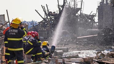 Firefighters work on the rubble of a pesticide plant following an explosion in Xiangshui county, Jiangsu province, China on March 23, 2019. (Reuters)