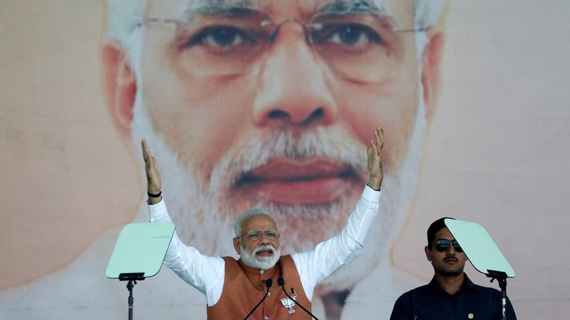 India's Prime Minister Narendra Modi gestures as he addresses an election campaign rally in Meerut in the northern Indian state of Uttar Pradesh on March 28, 2019. (Reuters)
