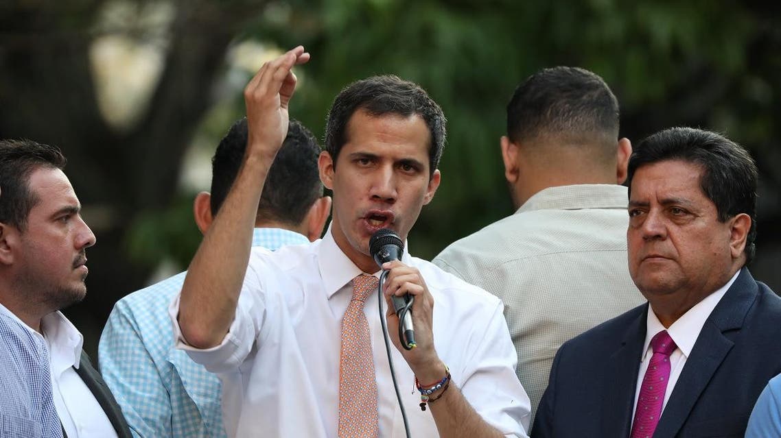 Venezuelan opposition leader Guaido speaks to supporters during a gathering in Caracas. (Reuters)