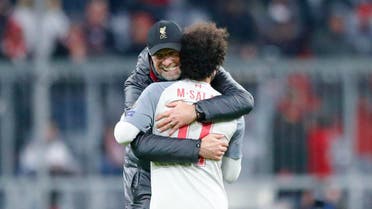 Klopp hugs Mohamed Salah after the Champions League match against Bayern Munich on March 13, 2019. (AP)