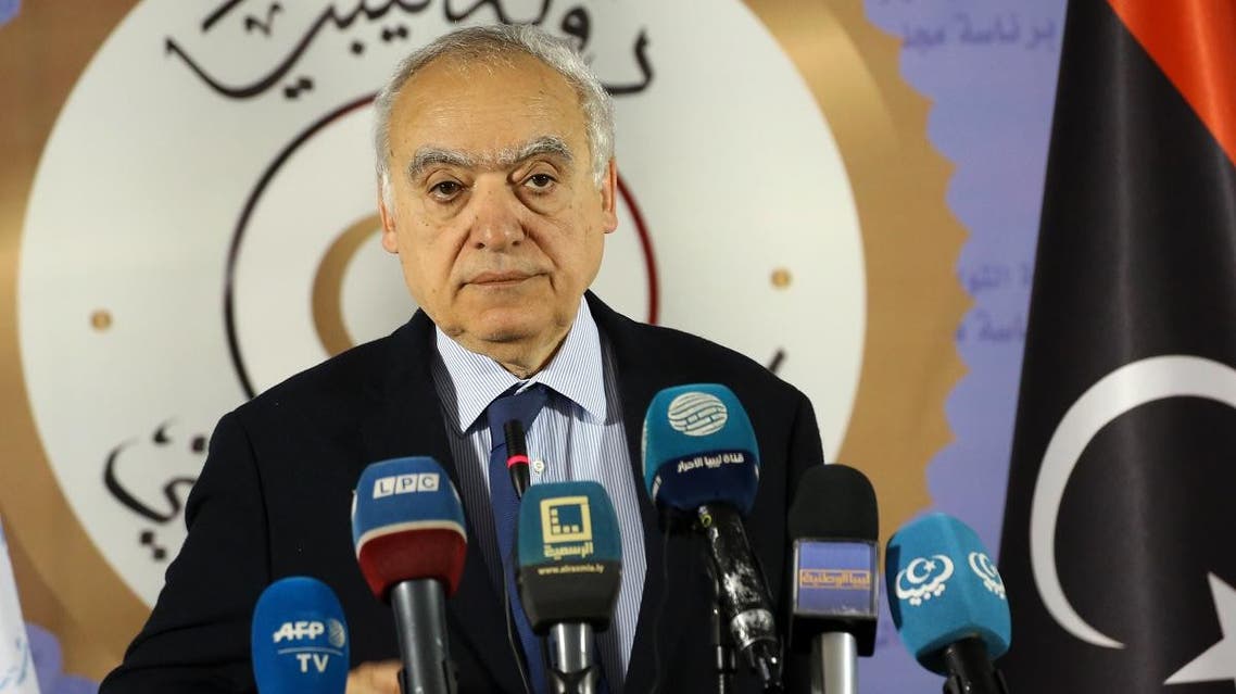 Ghassan Salame, UN special envoy for Libya and head of the UN Support Mission in Libya (UNSMIL) speaks during a press conference in the Libyan capital Tripoli on April 6, 2019. (AFP)