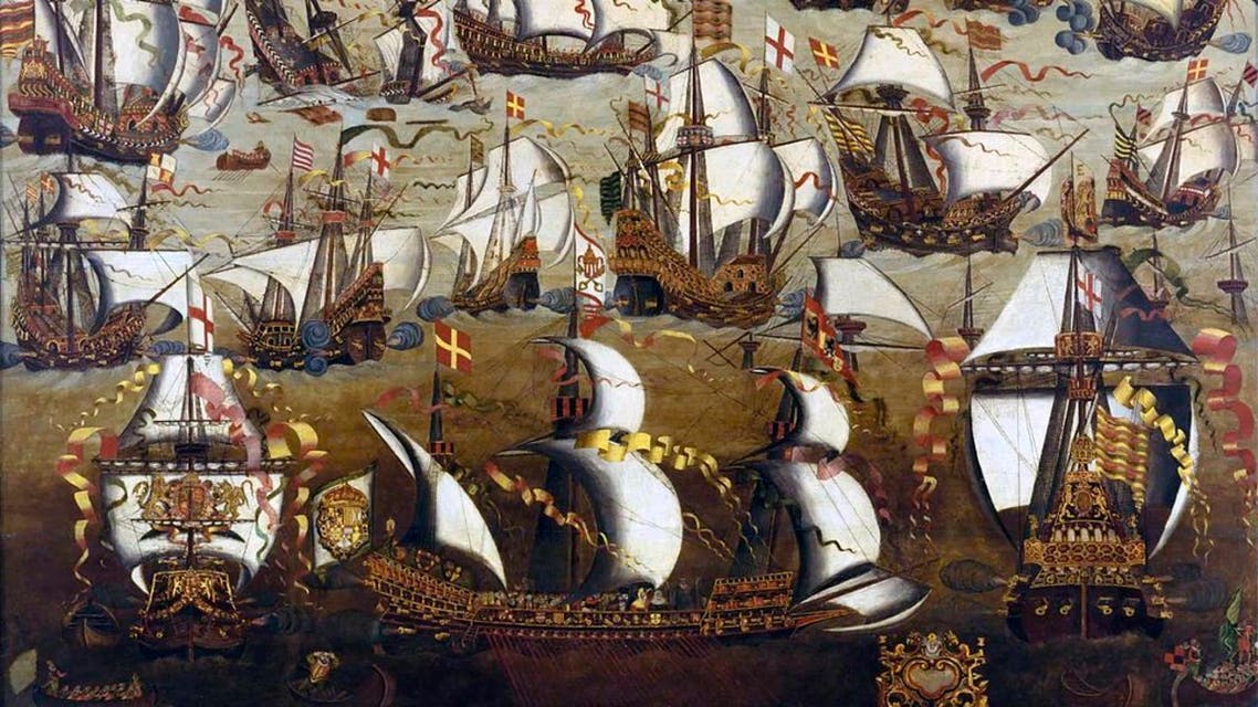 رسم تخيلي للمواجهة بين الإنجليز والإسبان عام 1588