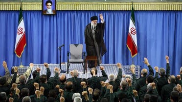 A file photo of Iran’s supreme leader Ayatollah Ali Khamenei, shows him waving to the commanders of Revolutionary Guards during a meeting in Tehran. (AFP)              