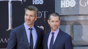 David Benioff and D.B. Weiss arrive for the premiere of the final season of “Game of Thrones” at Radio City Music Hall in New York, US, on April 3, 2019. (Reuters)