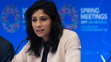 Chief Economist and Director of the Research Department at the International Monetary Fund (IMF), Gita Gopinath, speaks during a press conference in Washington, DC on April 9, 2019. (AFP)