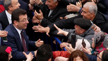 Ekrem Imamoglu, main opposition Republican People's Party (CHP) mayoral candidate, is greeted by his supporters during a gathering in Istanbul, Turkey, April 12, 2019. REUTERS/Murad Sezer