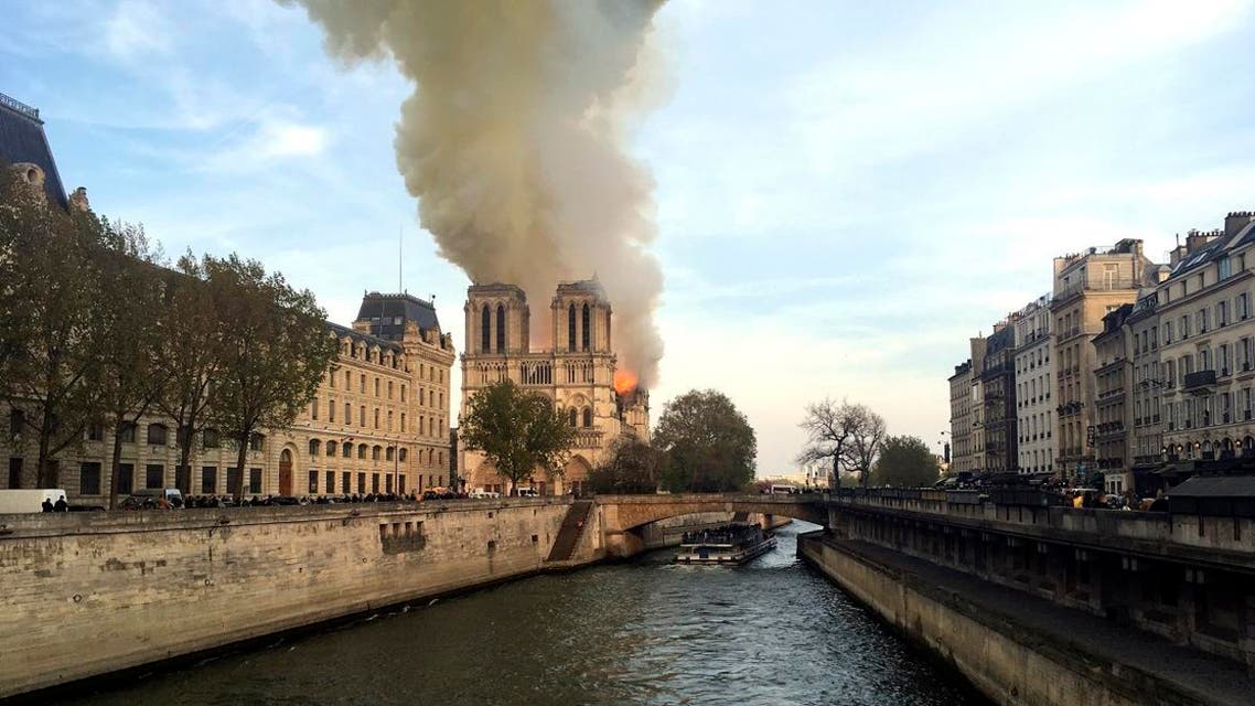 Notre Dame cathedral is burning in Paris, Monday, April 15, 2019. (AP)