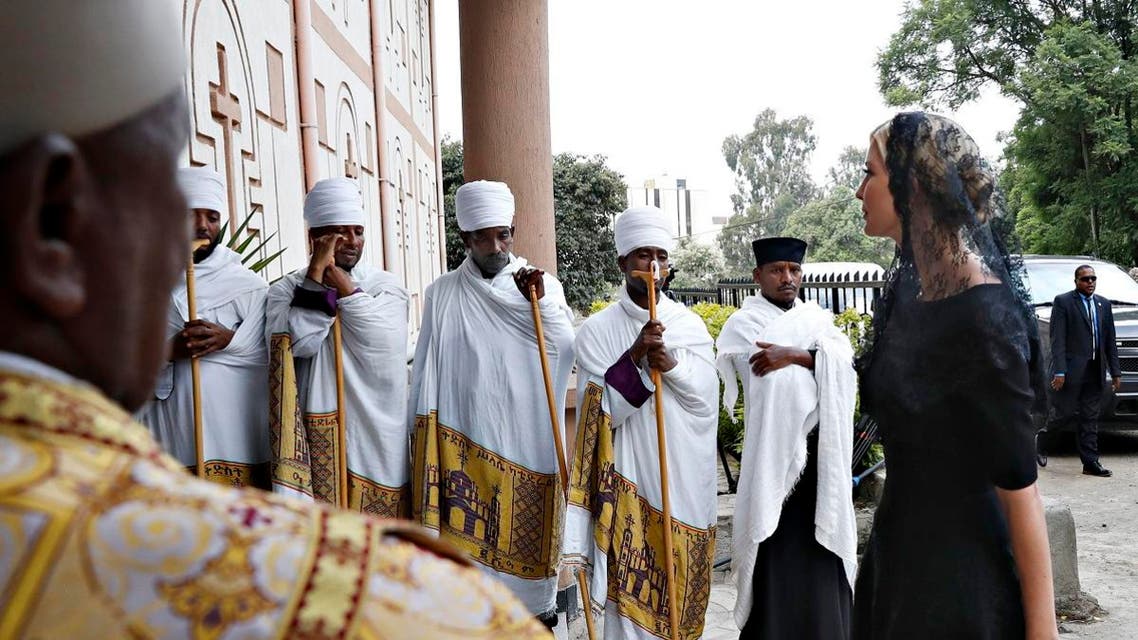 White House senior adviser Ivanka Trump, right, arrives for a ceremony honoring the victims of the Ethiopian Airlines crash, Monday April 15, 2019, in Addis Ababa, Ethiopia. (AP)