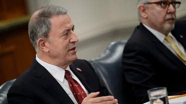 Turkey’s Minister of Defense Hulusi Akar speaks before a meeting with acting US Secretary of Defense Patrick Shanahan at the Pentagon February 22, 2019 in Washington, DC. (AFP)