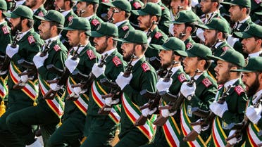 File photo of members of IRGC march during an annual military parade in Tehran. (AFP)